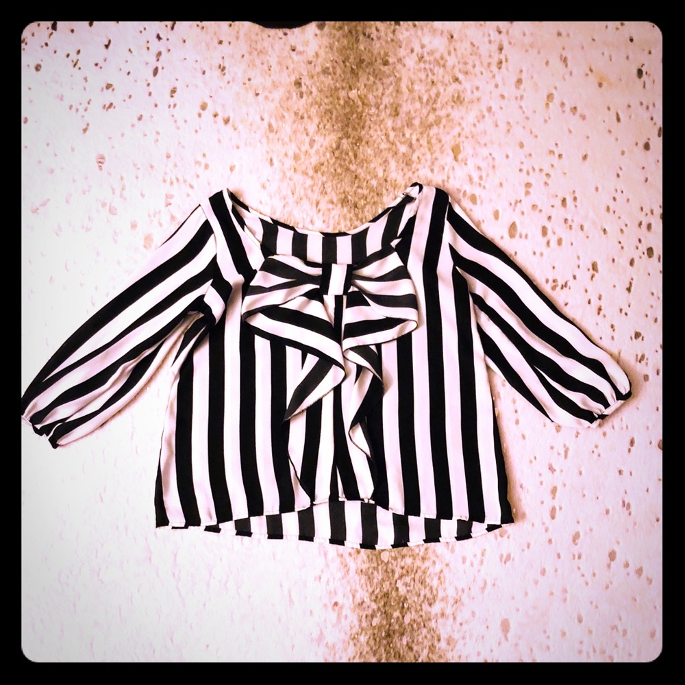Black and white stripe blouse with bowtie in back